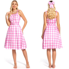 2023 Barbie Femme Margot Robbie Barbie Jupe Longue Rose Cosplay Costume