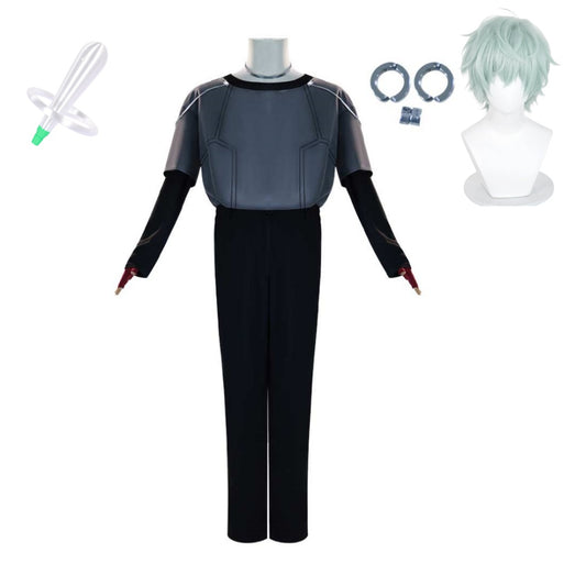 Alien Stage Till Tenue Noire et Bleue Cosplay Costume Perruque Mic