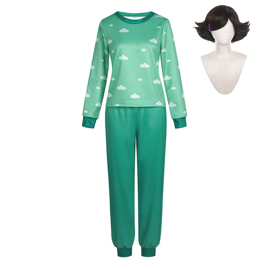 Cosplay Costume Bonnie Film Cosplay Pyjama Vert Femme Perruque