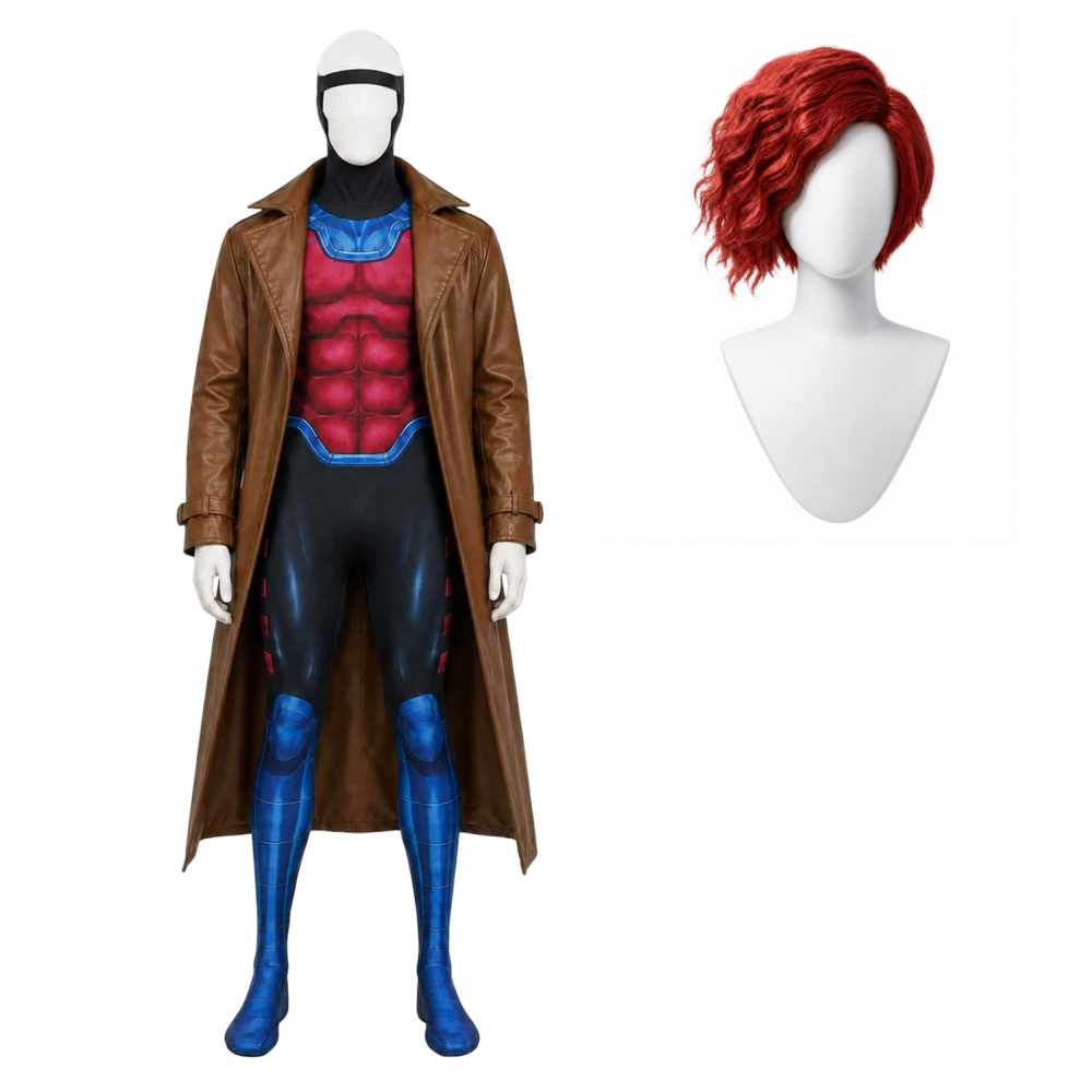 Cosplay Costume Gambit X-Men '97 Saison 2(2026) TV Cosplay Combinaison Brune Homme Perrruque