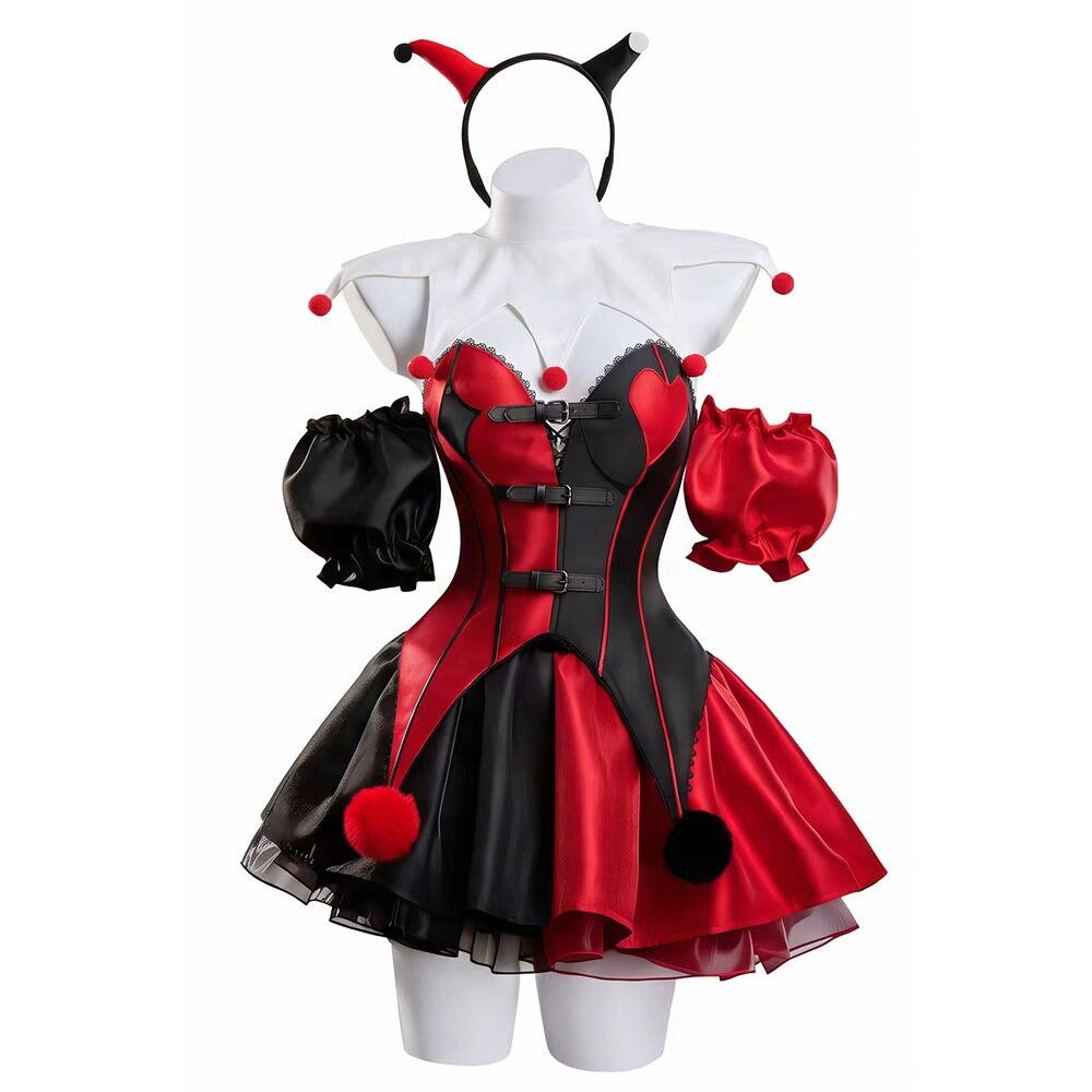 Cosplay Costume Harley Quinn Clown Cosplay Robe Noire et Rouge Femme