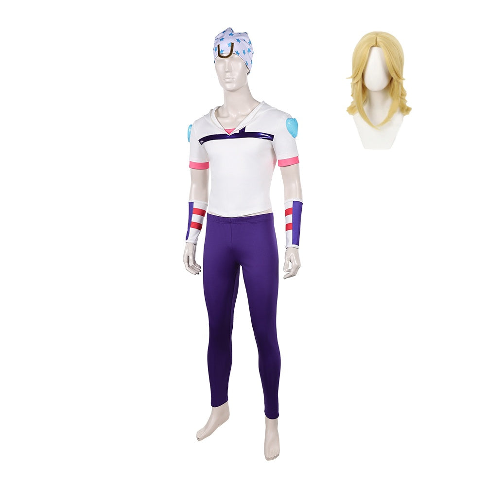 Cosplay Costume Johnny Joestar JJBA 7(2026) Anime Cosplay Tenue Blanche et Violette Homme Perruque