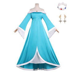 Cosplay Costume Rosalina The Super Mario Galaxy Movie(2026) Film Cosplay Robe Bleue Femme Couronne Boucles d'Oreilles