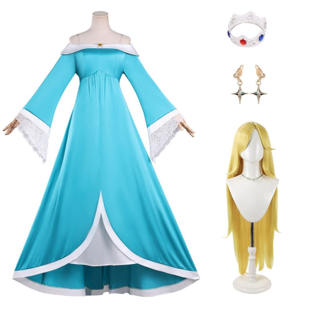 Cosplay Costume Rosalina The Super Mario Galaxy Movie(2026) Film Cosplay Robe Bleue Femme Perruque