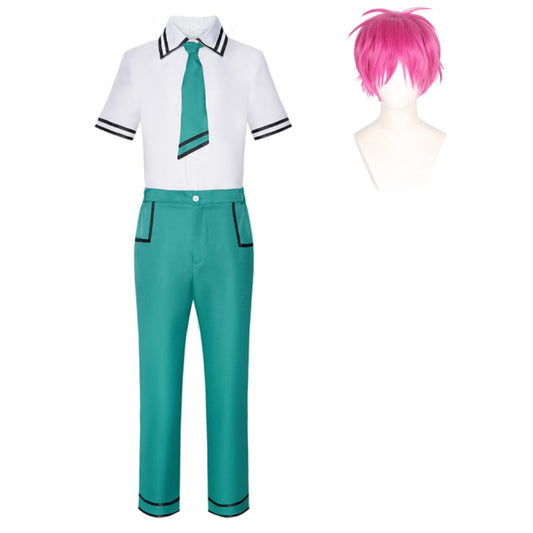 Cosplay Costume Saiki Kusuo The Disastrous Life of Saiki K Anime Cosplay Uniforme Blanche et Verte Homme Perruque