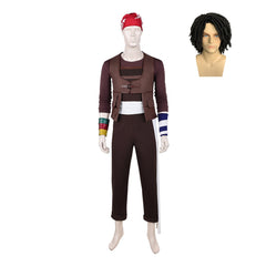 Cosplay Costume Usopp One Piece Live Action 2(2026) TV Cosplay Tenue Brune avec Bandana Rouge Homme Perruque