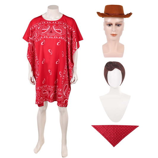 Cosplay Costume Woody Film Cosplay Cape Rouge Homme Chapeau Foulard Perruque