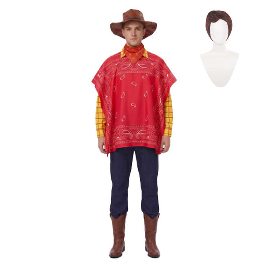 Cosplay Costume Woody Film Cosplay Tenue Rouge Homme Perruque