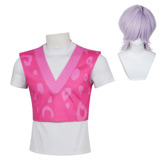Kpop Demon Hunters(2025) Mystery Saja Gilet Rose Haut Blanc Cosplay Costume Perruque 2