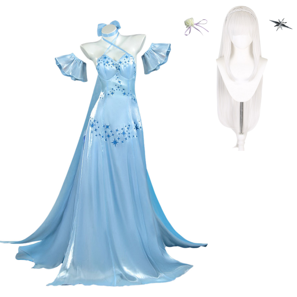 RE0(2026) Emilia Robe de Cristal Bleue Cosplay Costume Perruque