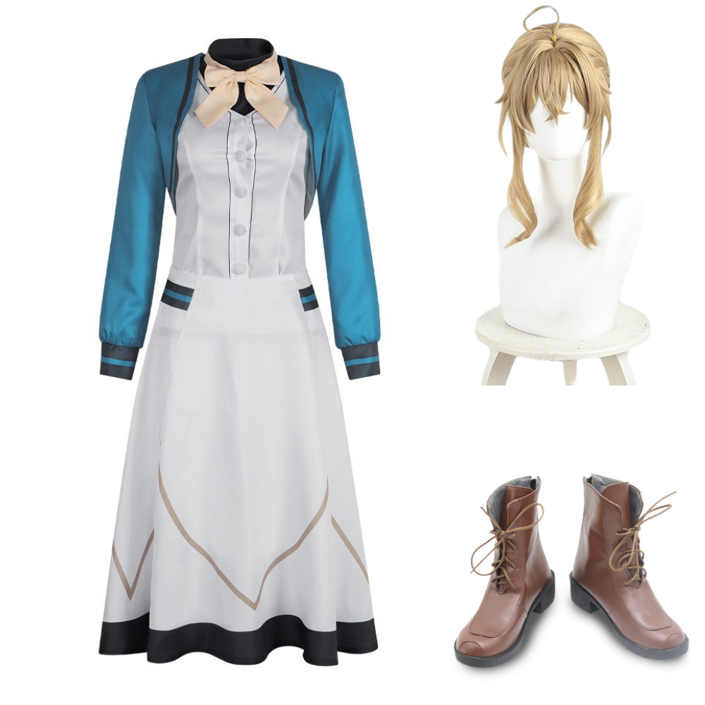 Secrets of The Silent Witch Monica Uniforme Cosplay Costume Perruque Chaussures