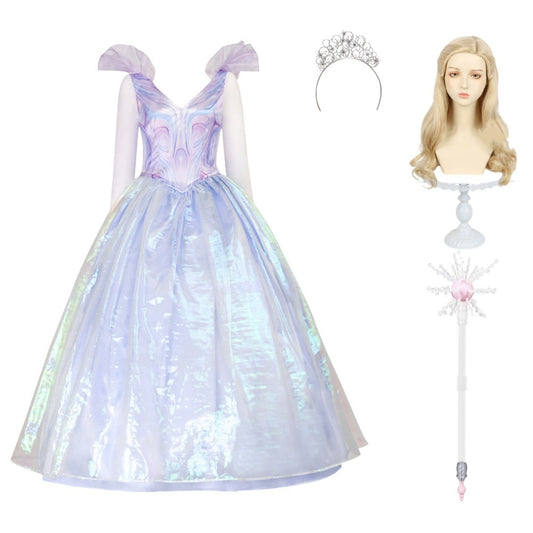 Wicked Glinda Robe Violette Cosplay Costume Perruque Serretete Baguette