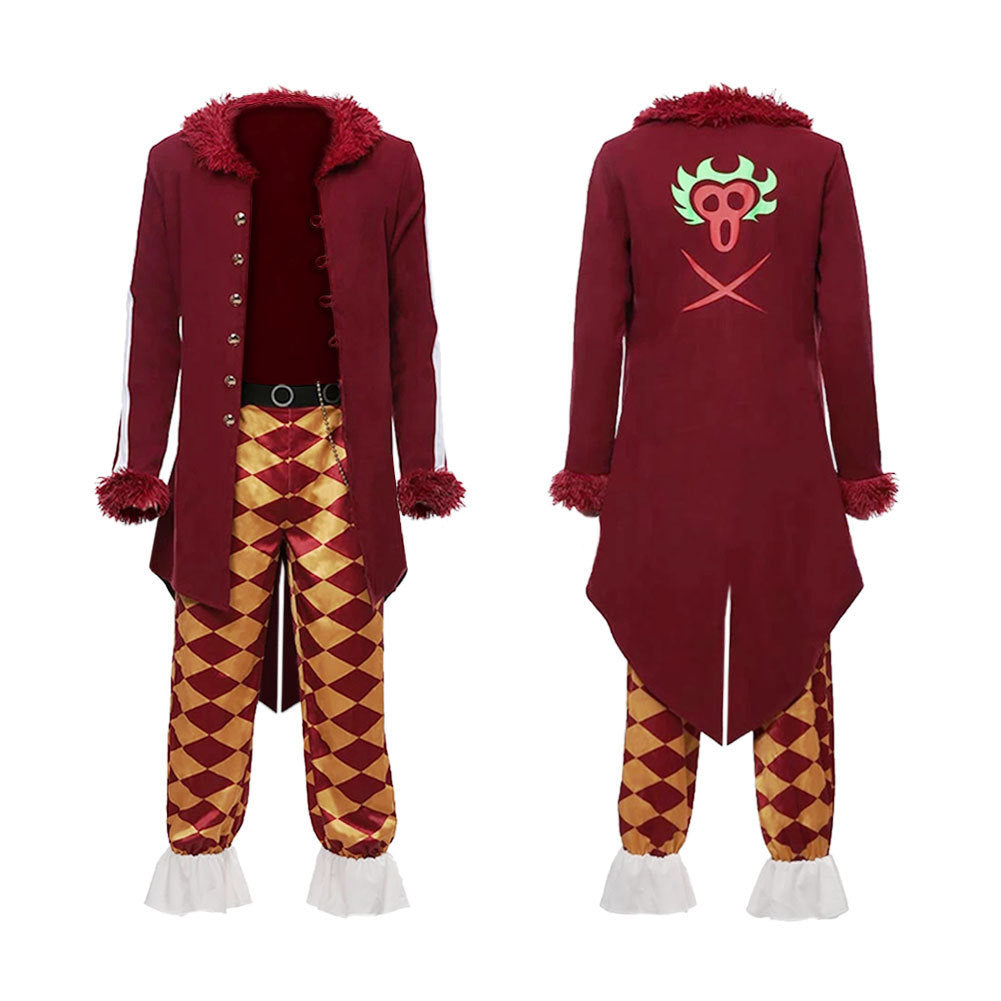 Cosplay Costume Bartolomeo One Piece Dressrosa Arc Anime Cosplay Tenue Rouge Homme