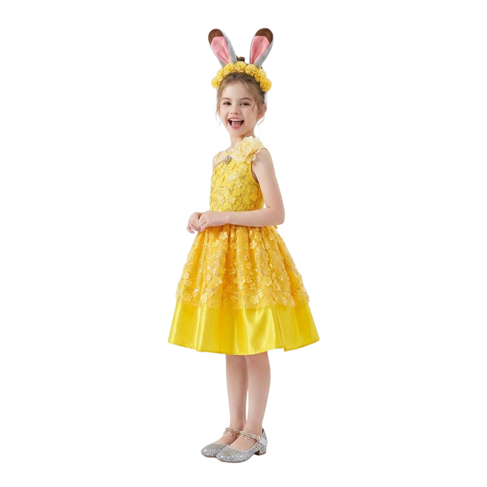 Cosplay Costume Belle La Belle et la Bête Film Cosplay Robe Jaune Enfant