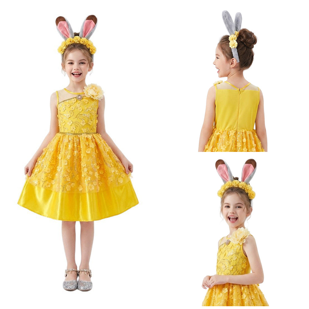 Cosplay Costume Belle La Belle et la Bête Film Cosplay Robe Jaune Enfant