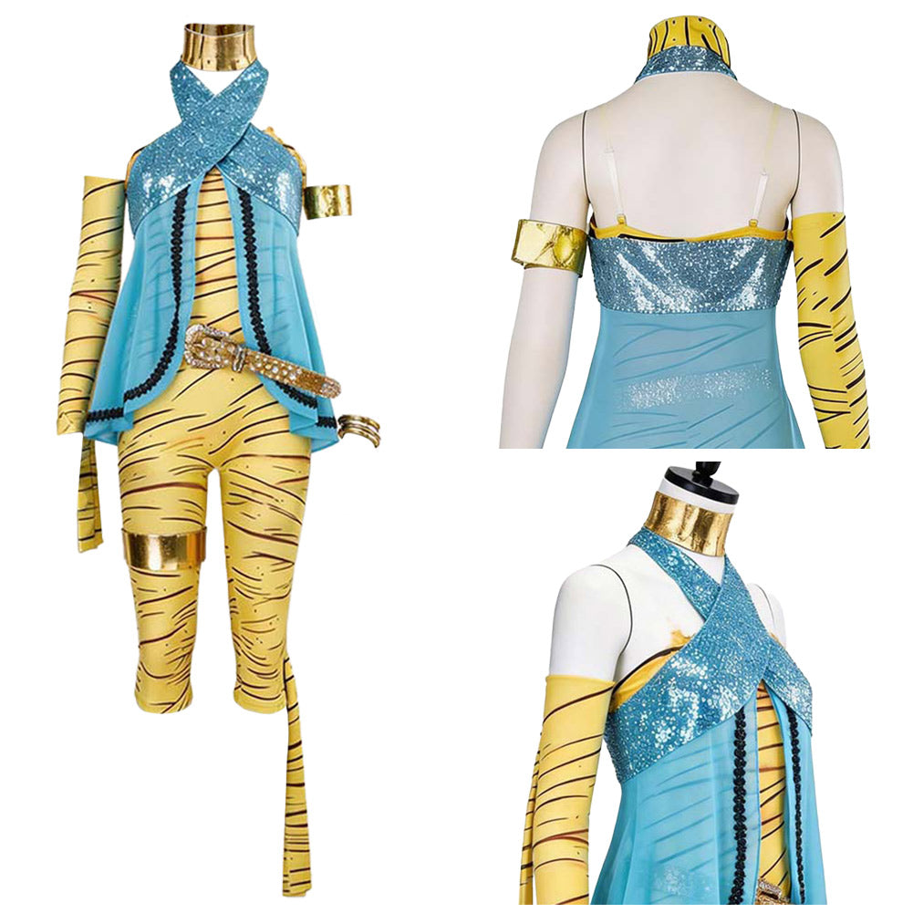 Cosplay Costume Cleo De Nile Monster High TV Cosplay Tenue Bleue et Jaune Femme