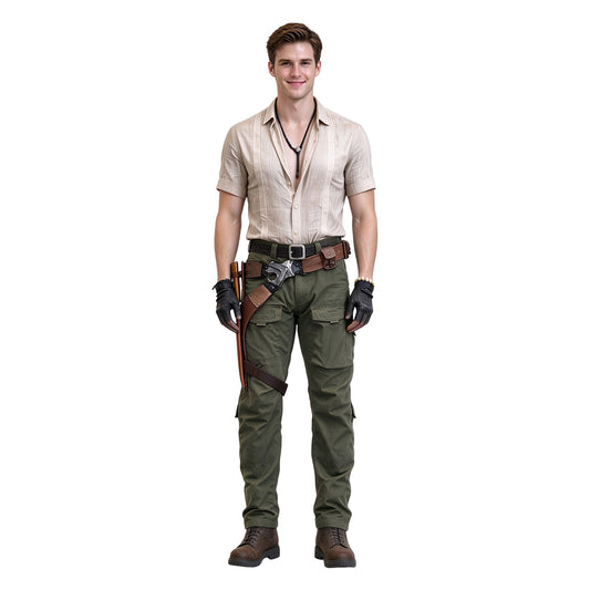 Cosplay Costume Dr. Smolder Bravestone Jumanji: Open World(2026) Film Cosplay Tenue Beige et Verte Homme