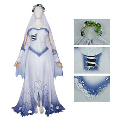Cosplay Costume Emily Corpse Bride(2005) Film Cosplay Robe de Mariée Blanche et Bleue Femme