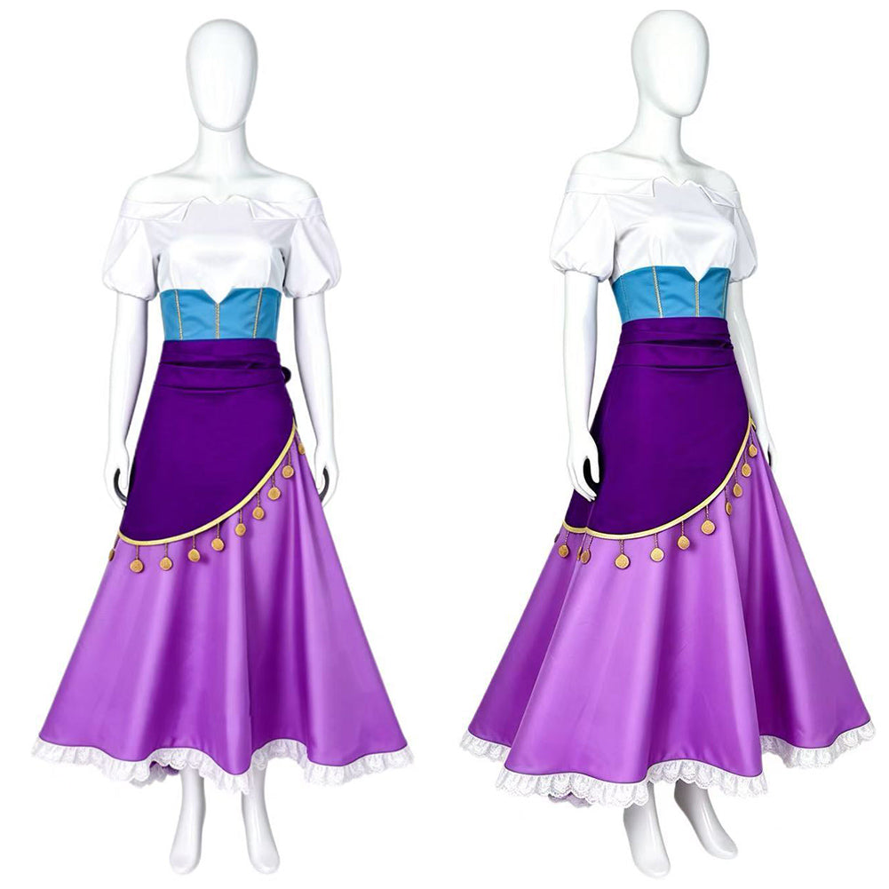 Cosplay Costume Esmeralda The Hunchback of Notre Dame(1996) Film Cosplay Tenue Violette et Blanche Femme