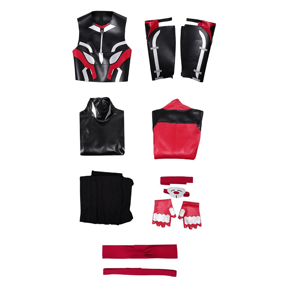 Cosplay Costume Kenshi Takahashi Mortal Kombat 2(2026) Film Cosplay Tenue Rouge et Noire de Cuir Homme