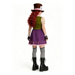 Cosplay Costume Mad Hatter Alice au Pays des Merveilles Film Cosplay Tenue Verte et Violette Femme