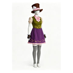 Cosplay Costume Mad Hatter Alice au Pays des Merveilles Film Cosplay Tenue Verte et Violette Femme