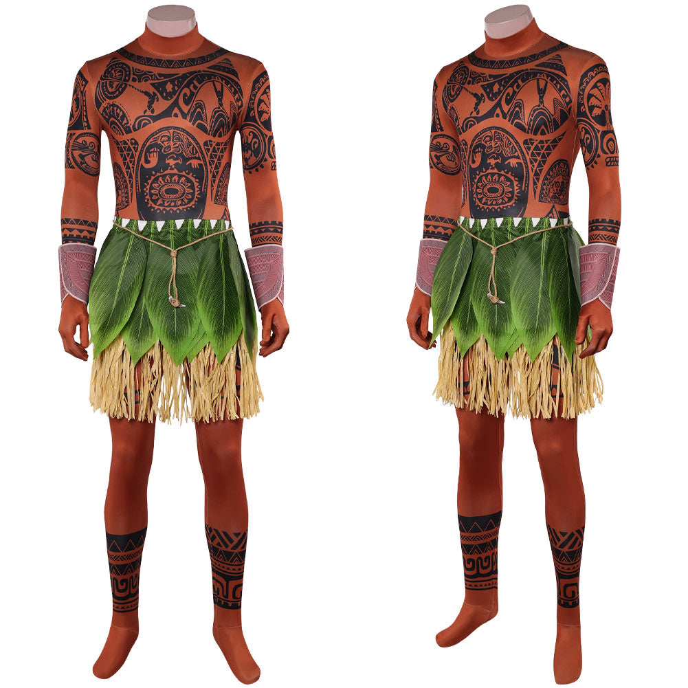 Cosplay Costume Maui Vaiana La Légende du Bout du Monde(2026) Film Cosplay Combinaison Imprimée Tatouage+Tablier Homme