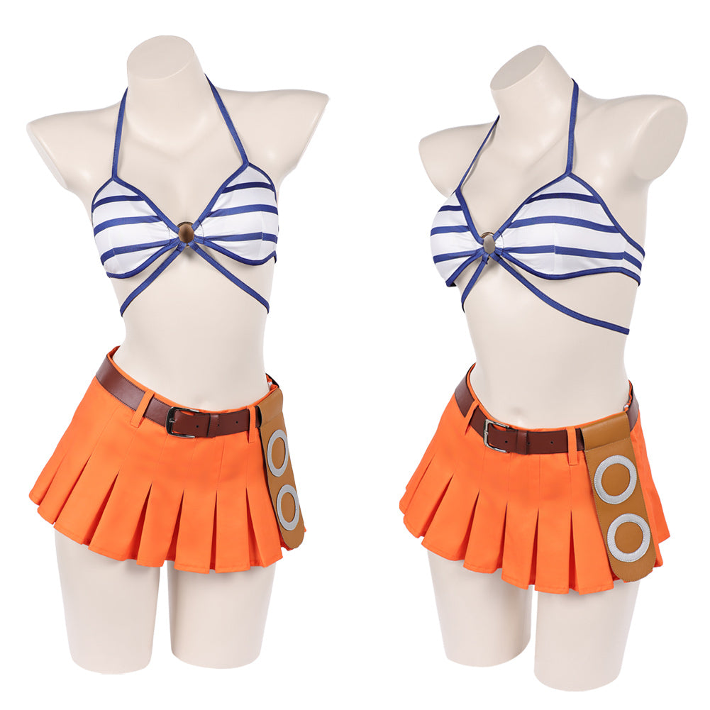 Cosplay Costume Nami One Piece Live Action 2(2026) TV Cosplay Maillot de Bain Bleu et Orange Femme
