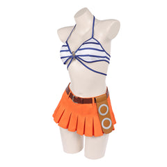 Cosplay Costume Nami One Piece Live Action 2(2026) TV Cosplay Maillot de Bain Bleu et Orange Femme