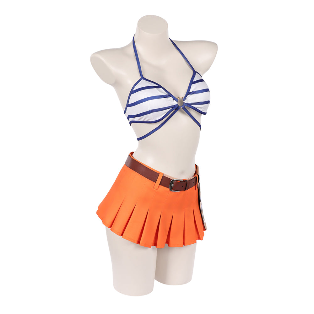 Cosplay Costume Nami One Piece Live Action 2(2026) TV Cosplay Maillot de Bain Bleu et Orange Femme