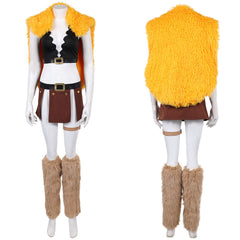 Cosplay Costume Nami One Piece Live Action 2(2026) TV Cosplay Tenue Noire et Brune avec Châle Jaune Femme