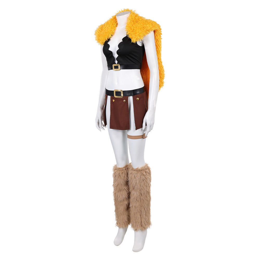 Cosplay Costume Nami One Piece Live Action 2(2026) TV Cosplay Tenue Noire et Brune avec Châle Jaune Femme