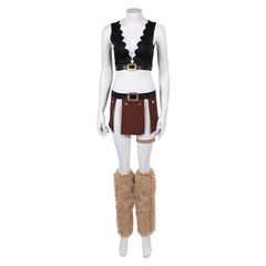 Cosplay Costume Nami One Piece Live Action 2(2026) TV Cosplay Tenue Noire et Brune avec Châle Jaune Femme