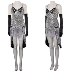 Cosplay Costume Satine Moulin Rouge Comédie Musicale Cosplay Robe Argentée et Noire Femme