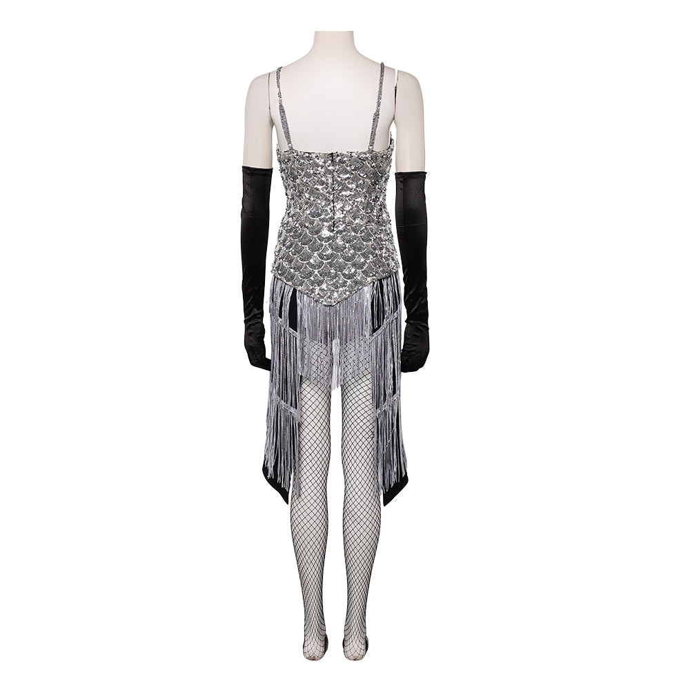 Cosplay Costume Satine Moulin Rouge Comédie Musicale Cosplay Robe Argentée et Noire Femme
