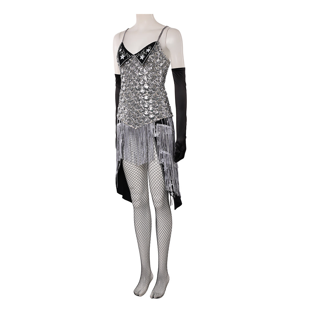 Cosplay Costume Satine Moulin Rouge Comédie Musicale Cosplay Robe Argentée et Noire Femme