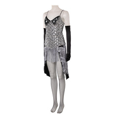 Cosplay Costume Satine Moulin Rouge Comédie Musicale Cosplay Robe Argentée et Noire Femme