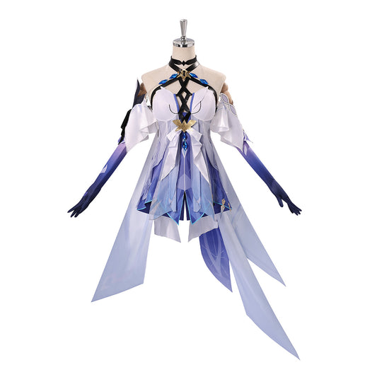 Cosplay Costume Skirk Genshin Impact Jeu Cosplay Tenue Blanche et Bleue Femme