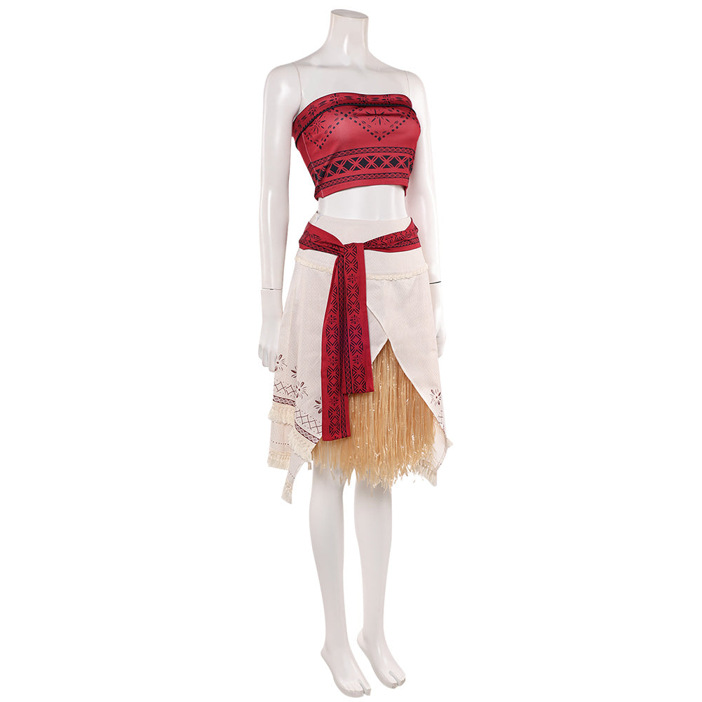 Cosplay Costume Vaiana La Légende du Bout du Monde(2026) Film Cosplay Bustier Rouge+Jupe Beige Femme