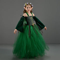 Déguisement Fille Elf Robe Vert Foncé Costume pour Halloween