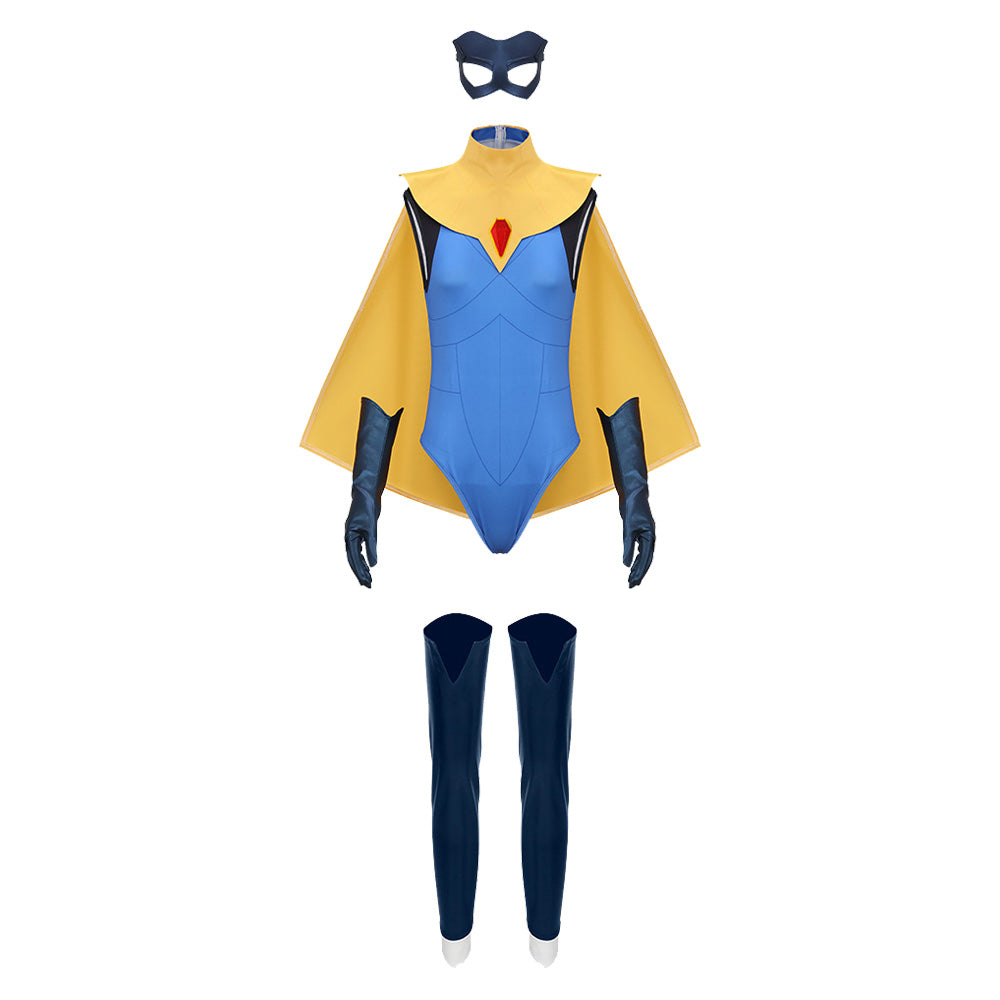 Dispatch Blazer Tenue Jaune et Bleue avec Masque pour Yeux Cosplay Costume