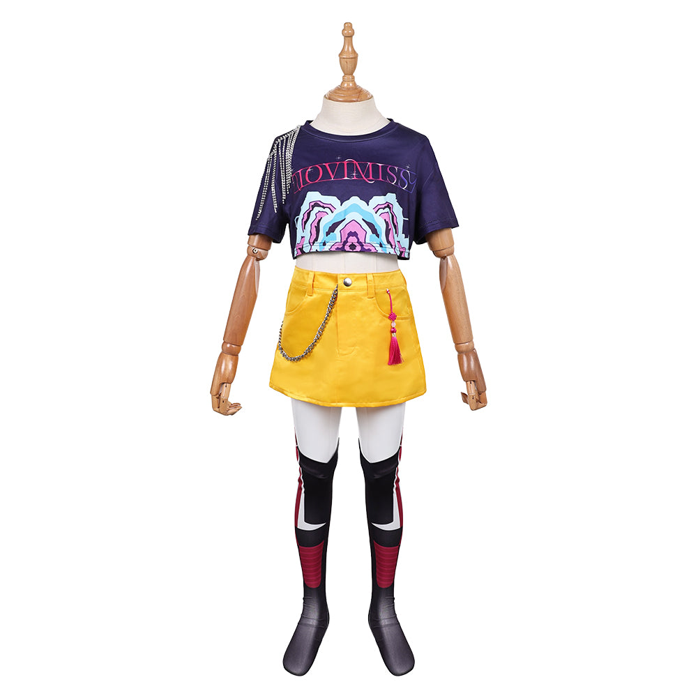 Enfant KPop Demon Hunters(2025) Mira Tenue Bleue et Jaune Cosplay Costume