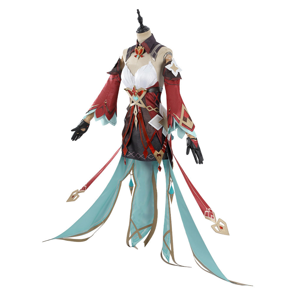 Genshin Impact Alice Tenue Rouge et Verte Cosplay Costume