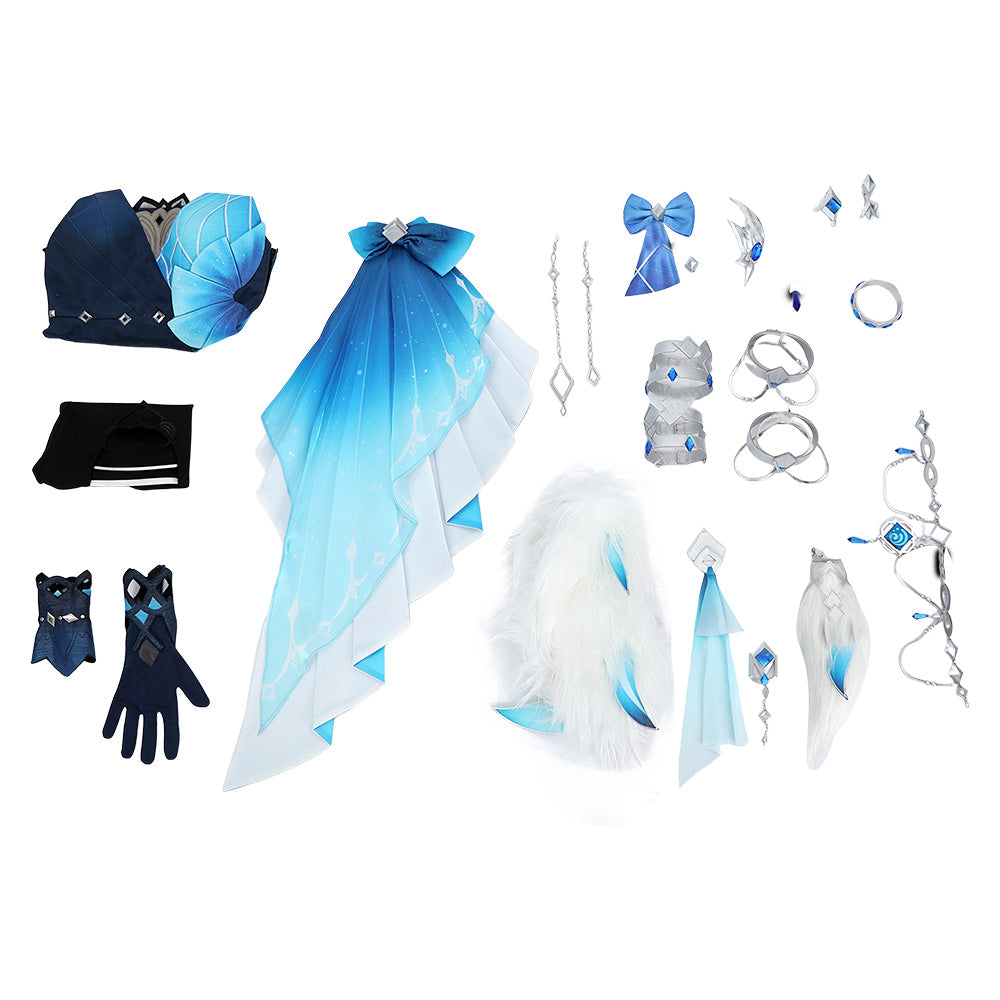 Genshin Impact Yelan Tenue Bleue et Noire Cosplay Costume