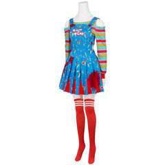 Cosplay Costume Chucky Film Cosplay Robe Rouge et Bleue Femme