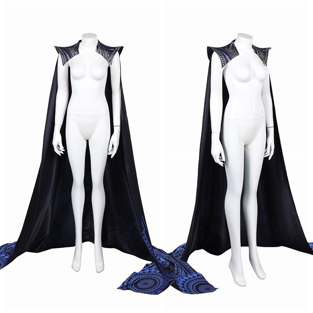 Wicked: For Good(2025) Elphaba Cape Noire à Imprimé Motif Bleu Cosplay Costume