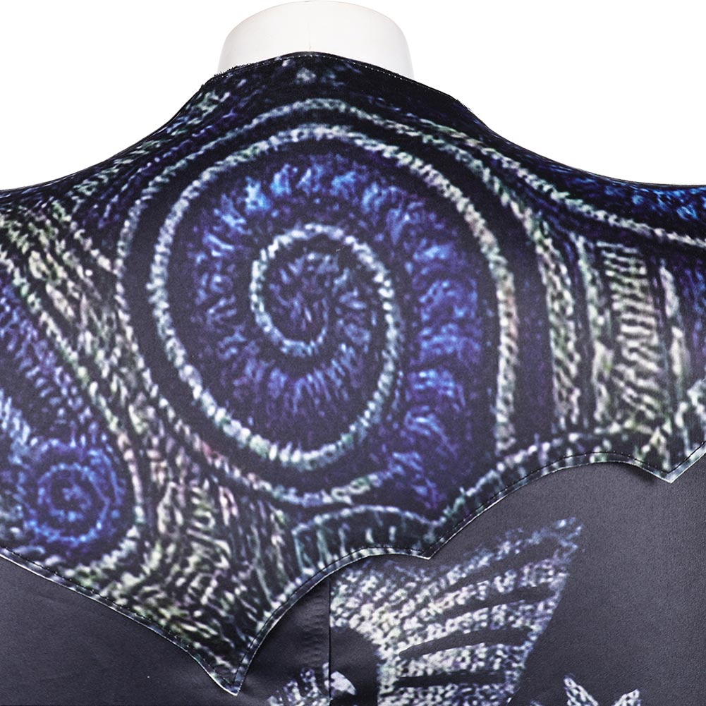 Wicked: For Good(2025) Elphaba Cape Noire à Imprimé Motif Bleu Cosplay Costume