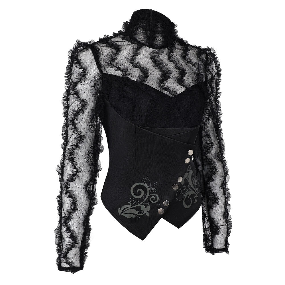 Wicked(2024) Elphaba Haut en Résille Rayé Noir Cosplay Costume