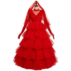 Adulte Beetlejuice Beetle Juice Lydia Mariée Rouge Robe Cosplay Costume Ver.A