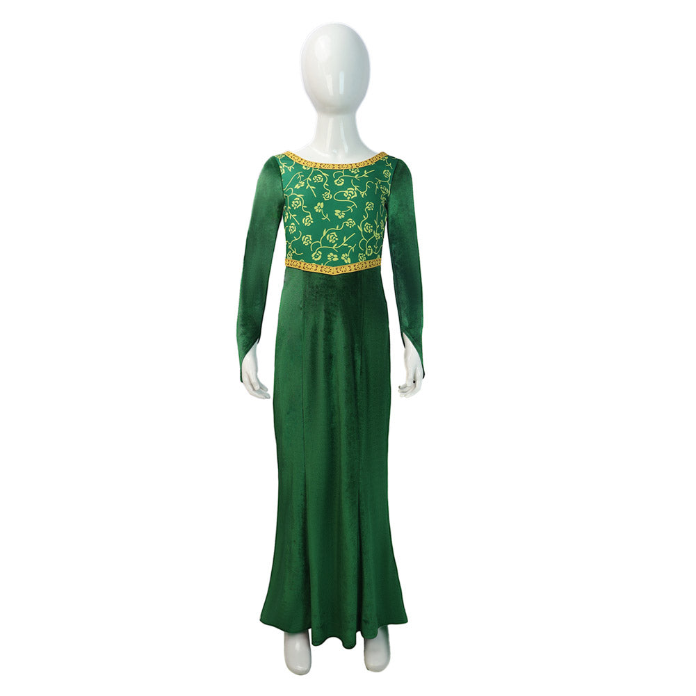 Enfant Shrek Film Princess Fiona Robe Vert Cosplay Costume